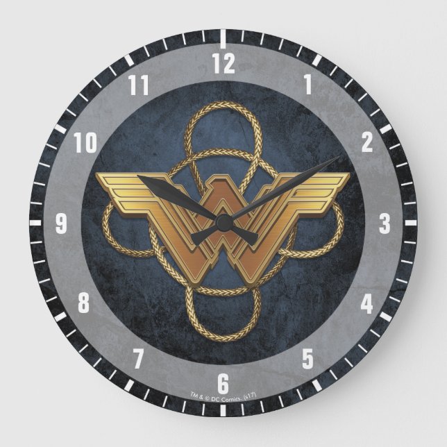 Wonder Woman Gold Symbol Over Lasso Large Clock (Front)