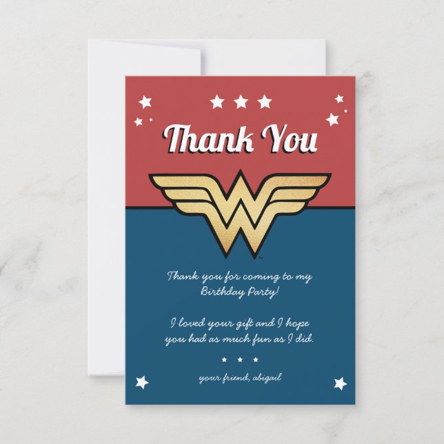 Wonder Woman Golden Logo Birthday Thank You Invitation (Front)