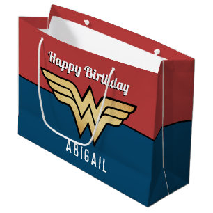 Wonder Woman Golden Logo   Happy Birthday Large Gift Bag