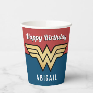 Wonder Woman Golden Logo   Happy Birthday Paper Cups