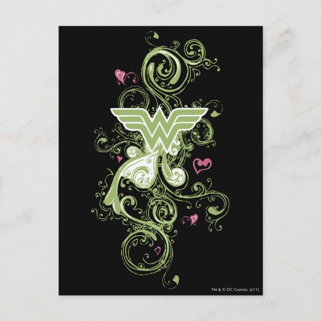 Wonder Woman Green Swirls Logo Postcard (Front)