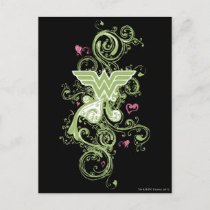 Wonder Woman Green Swirls Logo Postcard