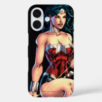 Wonder Woman Gripping Lasso Atop Rock
