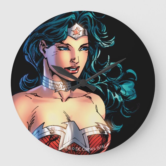 Wonder Woman Gripping Lasso Atop Rock Large Clock (Front)