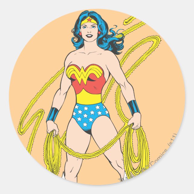 Wonder Woman Holds Lasso 5 Classic Round Sticker (Front)