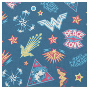 Wonder Woman Icons & Phrases Pattern Fabric