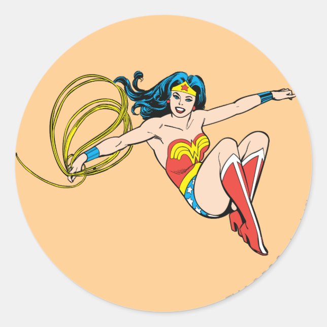 Wonder Woman Jumping Classic Round Sticker (Front)