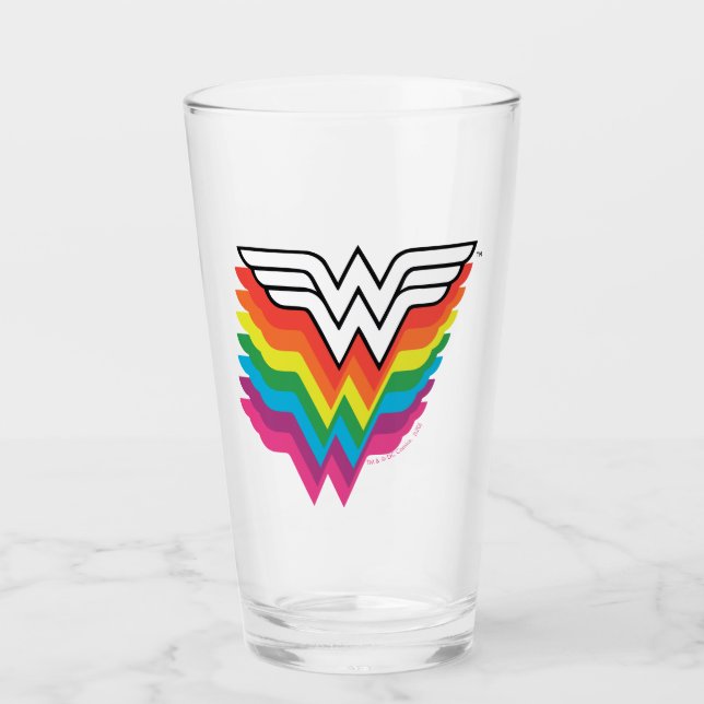 Wonder Woman Layered Rainbow Logo Glass (Front)