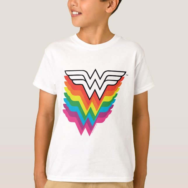 Wonder Woman Layered Rainbow Logo T-Shirt (Front)