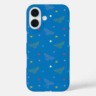 Wonder Woman Logo and Stars Blue Pattern iPhone 16 Case