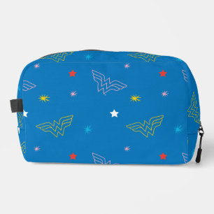 Wonder Woman Logo and Stars Blue Pattern Dopp Kit