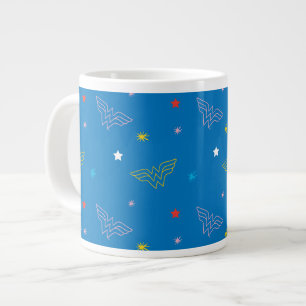 Wonder Woman Logo and Stars Blue Pattern Large Coffee Mug