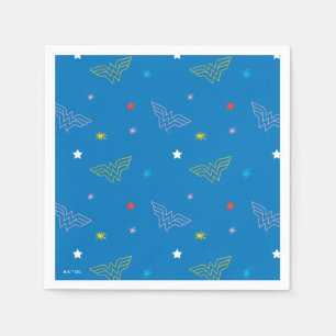 Wonder Woman Logo and Stars Blue Pattern Napkin