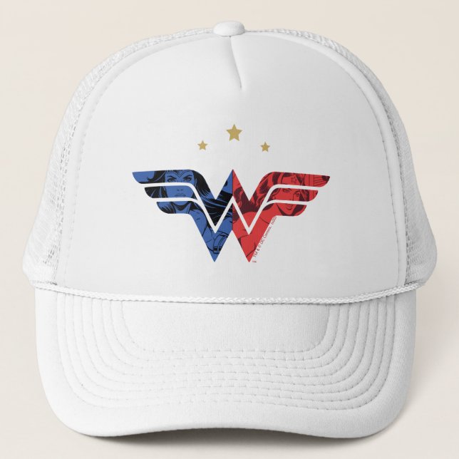Wonder Woman Modern & Retro Comic Overlay Logo Trucker Hat (Front)