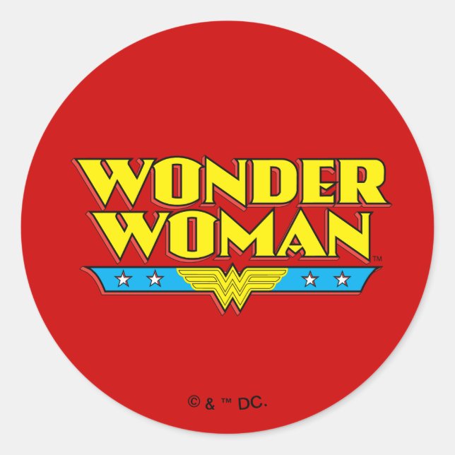 Wonder Woman Name and Logo Classic Round Sticker (Front)
