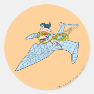 Wonder Woman on Spaceship Classic Round Sticker