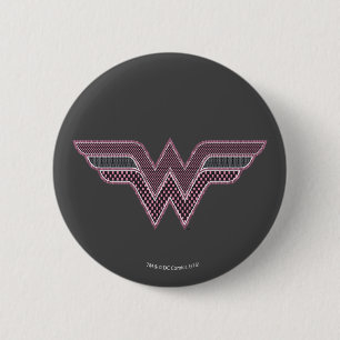 Wonder Woman Pink and Black Chequered Mesh Logo 6 Cm Round Badge
