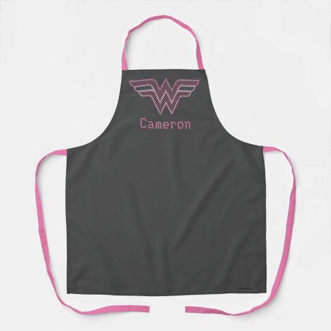 Wonder Woman Pink and Black Chequered Mesh Logo Apron (Front)
