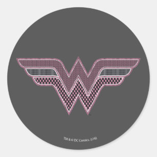 Wonder Woman Pink and Black Chequered Mesh Logo Classic Round Sticker