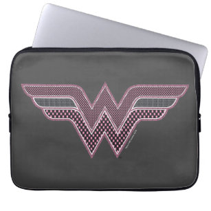 Wonder Woman Pink and Black Chequered Mesh Logo Laptop Sleeve