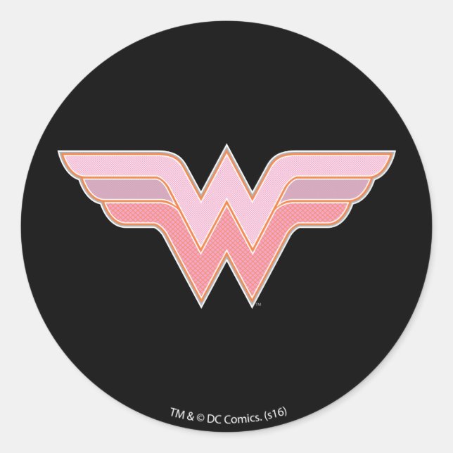 Wonder Woman Pink and Orange Mesh Logo Classic Round Sticker (Front)