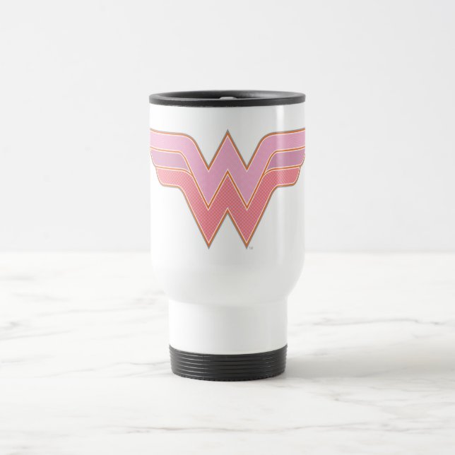 Wonder Woman Pink and Orange Mesh Logo Travel Mug (Center)