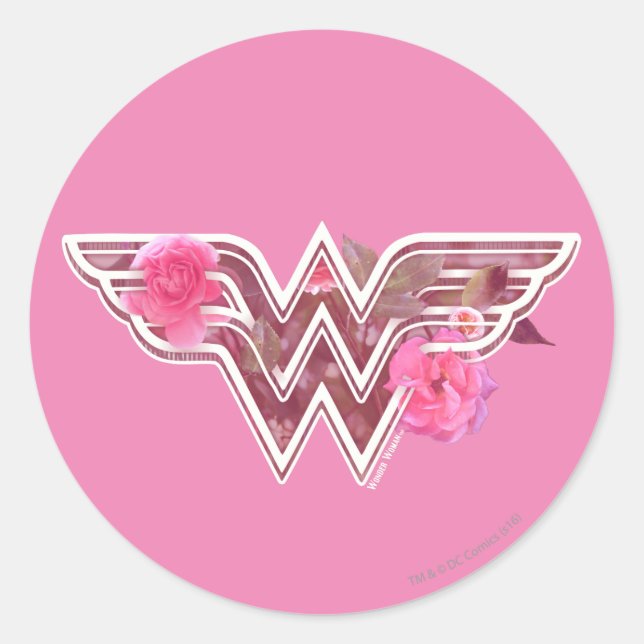 Wonder Woman Pink Camellia Flowers Logo Classic Round Sticker (Front)