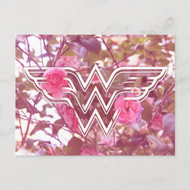 Wonder Woman Pink Camellia Flowers Logo Postcard (Front)