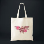 Wonder Woman Pink Camellia Flowers Logo Tote Bag<br><div class="desc">The classic Wonder Woman logo amongst pink camillia flowers.</div>