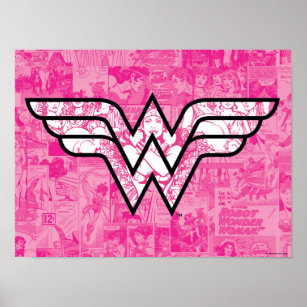 Wonder Woman Pink Comic Book Collage Logo Poster