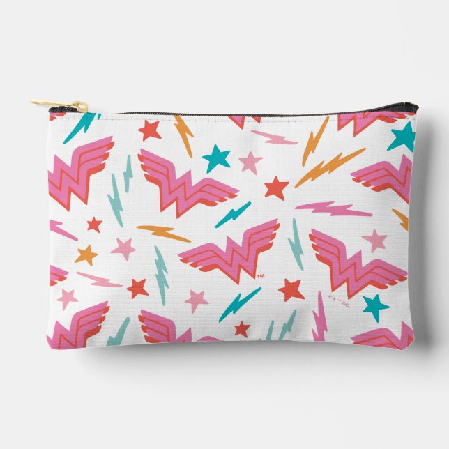 Wonder Woman Pink Logo and Lightning Pattern Accessory Pouch (Front)