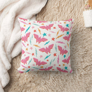 Wonder Woman Pink Logo and Lightning Pattern Cushion