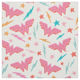 Wonder Woman Pink Logo and Lightning Pattern Fabric