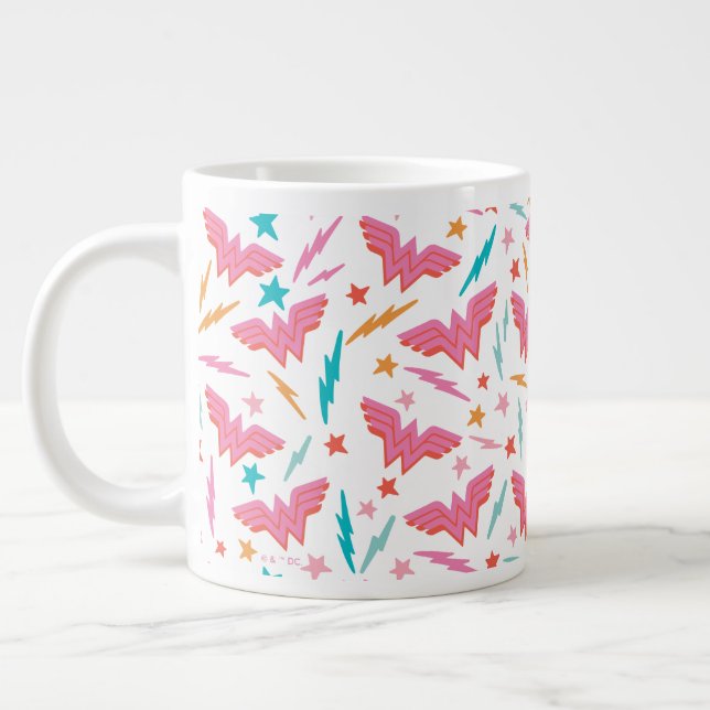 Wonder Woman Pink Logo and Lightning Pattern Large Coffee Mug (Left)