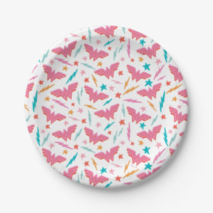 Wonder Woman Pink Logo and Lightning Pattern Paper Plate