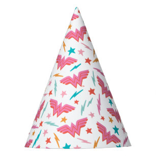 Wonder Woman Pink Logo and Lightning Pattern Party Hat