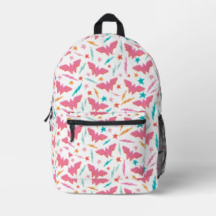 Wonder Woman Pink Logo and Lightning Pattern Printed Backpack