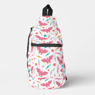 Wonder Woman Pink Logo and Lightning Pattern Sling Bag