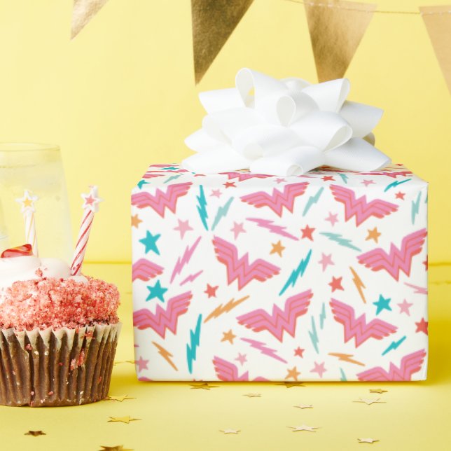 Wonder Woman Pink Logo and Lightning Pattern Wrapping Paper (Birthday Party)