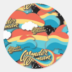 Wonder Woman Rainbow Clouds Pattern Classic Round Sticker
