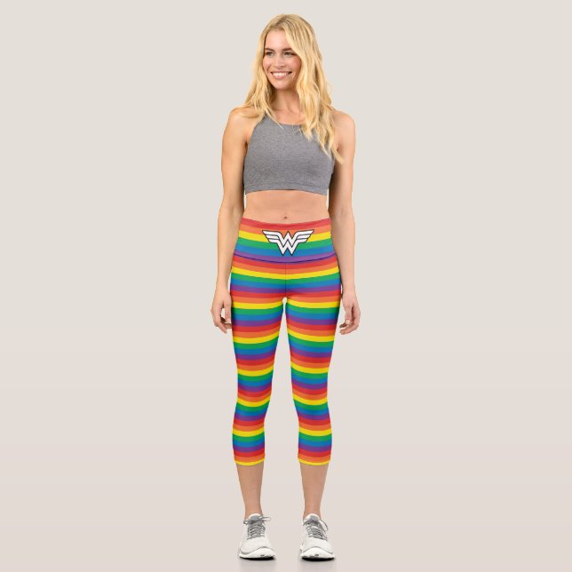 Wonder Woman Rainbow Logo Capri Leggings (Front)