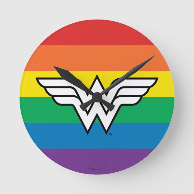 Wonder Woman Rainbow Logo Round Clock (Front)