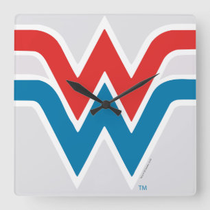 Wonder Woman Red White and Blue Logo Square Wall Clock