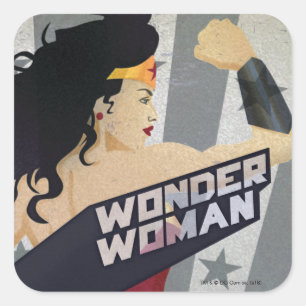 Wonder Woman Retro City Sunburst and Stars Square Sticker
