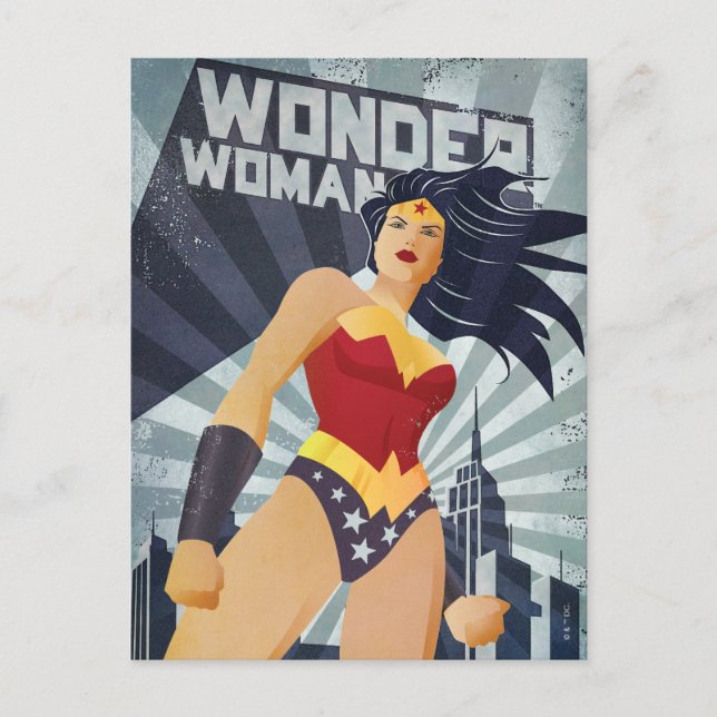 Wonder Woman Retro City Sunburst Postcard (Front)