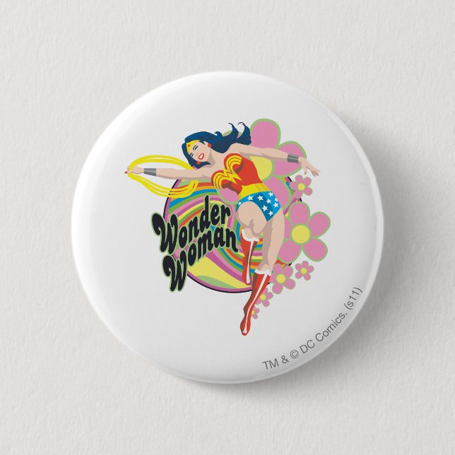 Wonder Woman Retro Flowers 6 Cm Round Badge (Front)