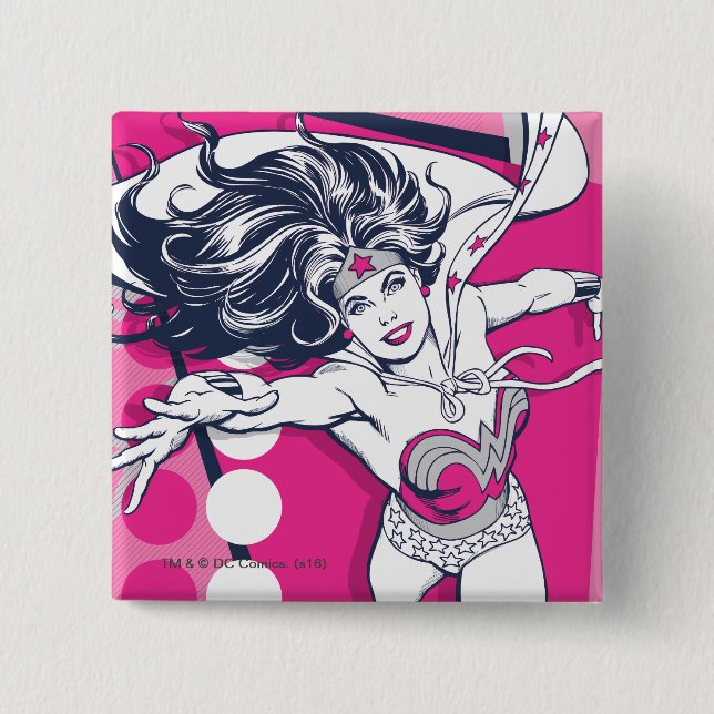 Wonder Woman Retro Glam Character Art 15 Cm Square Badge (Front)