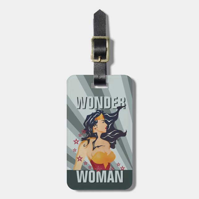 Wonder Woman Retro Profile Sunburst Luggage Tag (Front Vertical)