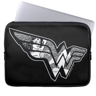 Wonder Woman Sitting In Angled Lace Logo Laptop Sleeve