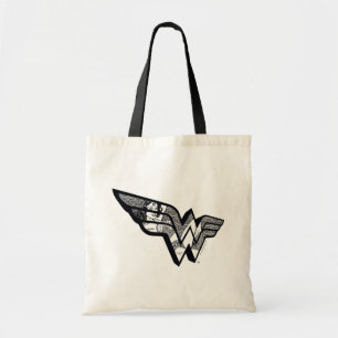 Wonder Woman Sitting In Angled Lace Logo Tote Bag